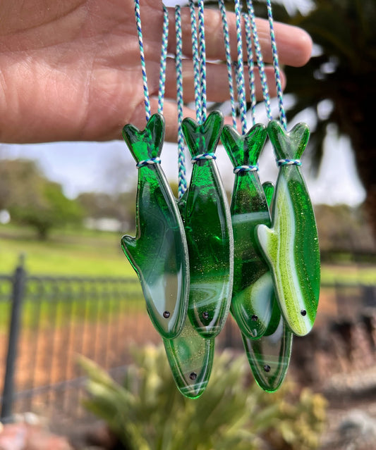 Handmade Stained Glass St. Patrick's Day Sardine Suncatcher with Metal Tin! One Single Beautiful Sparkly Emerald Colored Hanging Fish!