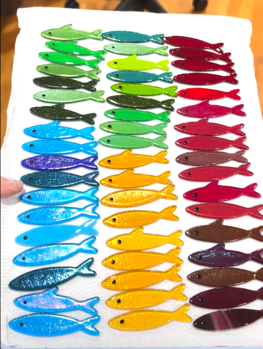 Handmade Stained Glass Sardine Suncatcher– Choose Your Color, Glittery Dichroic or a Mystery! Comes packaged in their own Metal Tin!