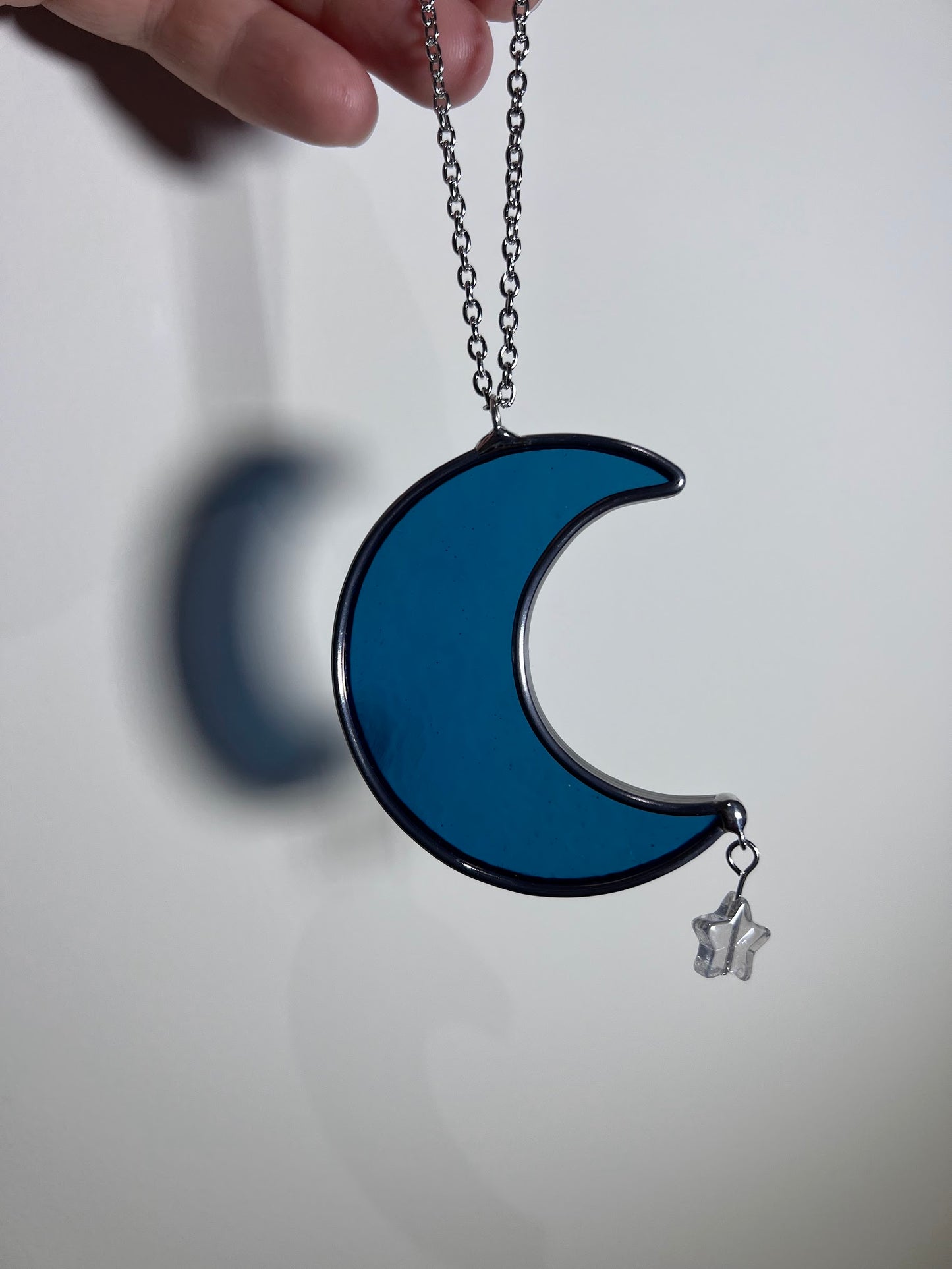Iridescent Steel Blue Mini Moon Car Charm! Handmade to Order!