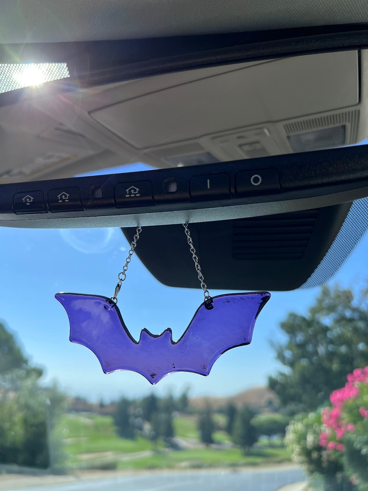 Stained Glass Deep Purple Bat Car Charm!