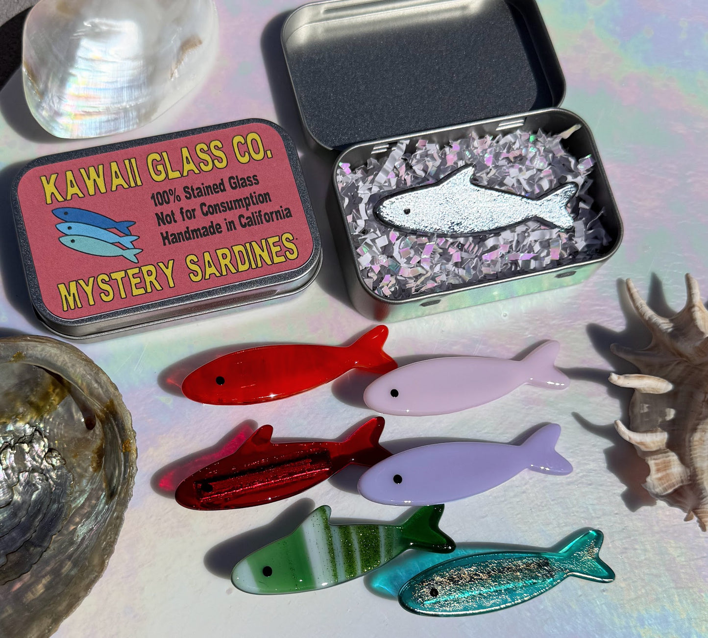 Handmade Stained Glass Sardine Hair Clip with Metal Tin! Choose 1 Single Sardine!