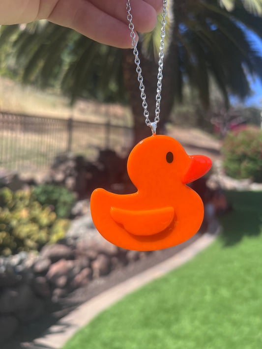 Stained Glass Orange Rubber Duckie Car Charm! Cute decoration to either hang in your car or to brighten up your home!