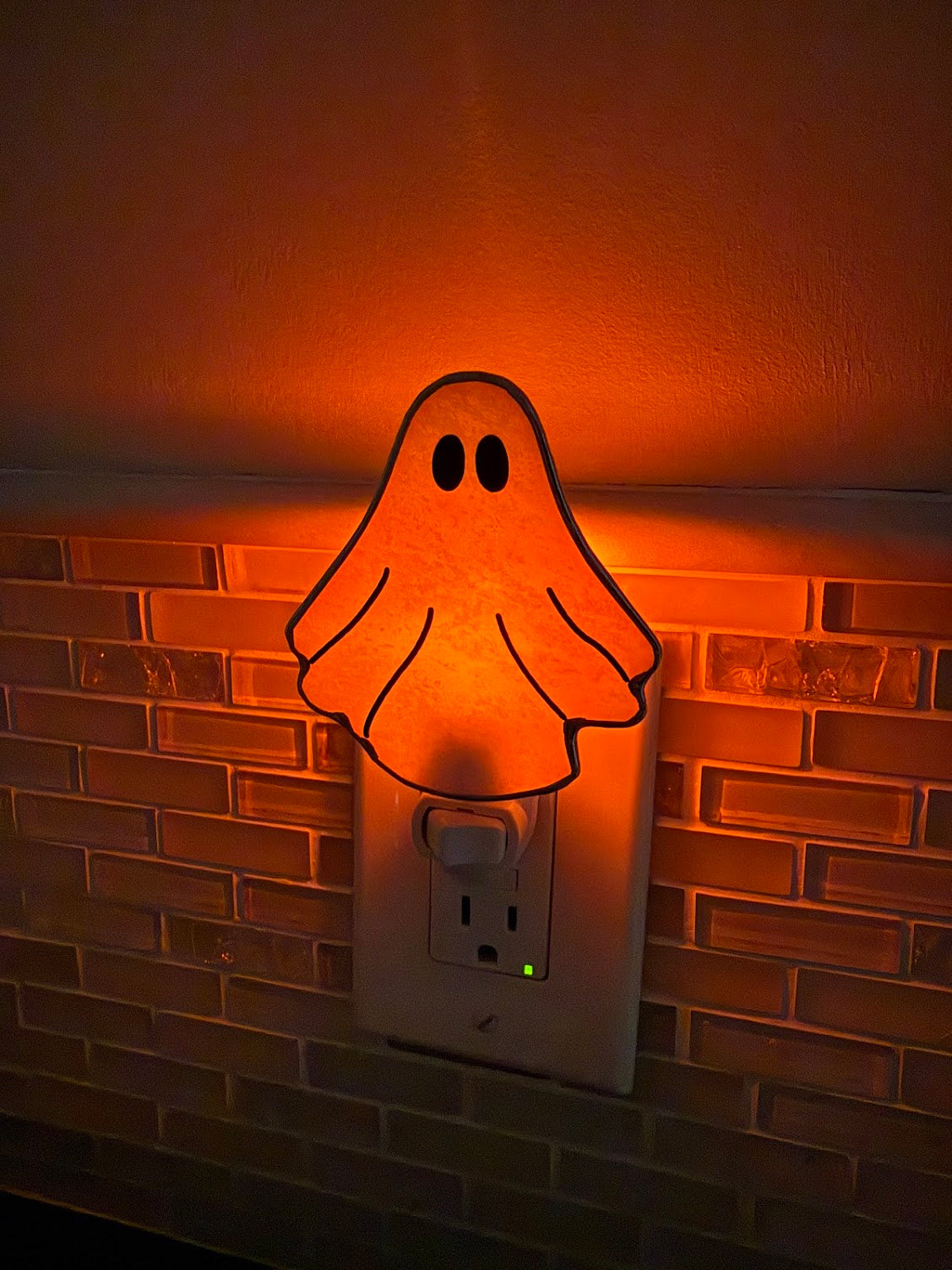 Stained Glass Ghost Night Light! Choose between White or Flickering Orange Light! So cute! Made with Pearly White Stained Glass!