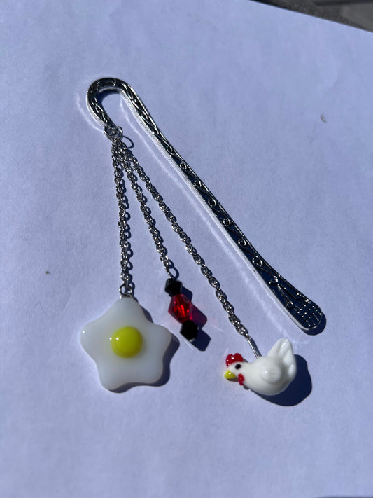 Chicken and Stained Glass Fused Egg Metal Bookmark! Carefully crafted with the love of crystal and glass beads to make the perfect reading companion!