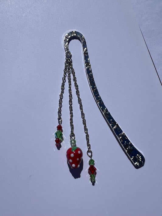 Adorable Strawberry and Crystal Bead Metal Bookmark! Carefully crafted with crystal and glass beads to elevate the cuteness vibes as you read!
