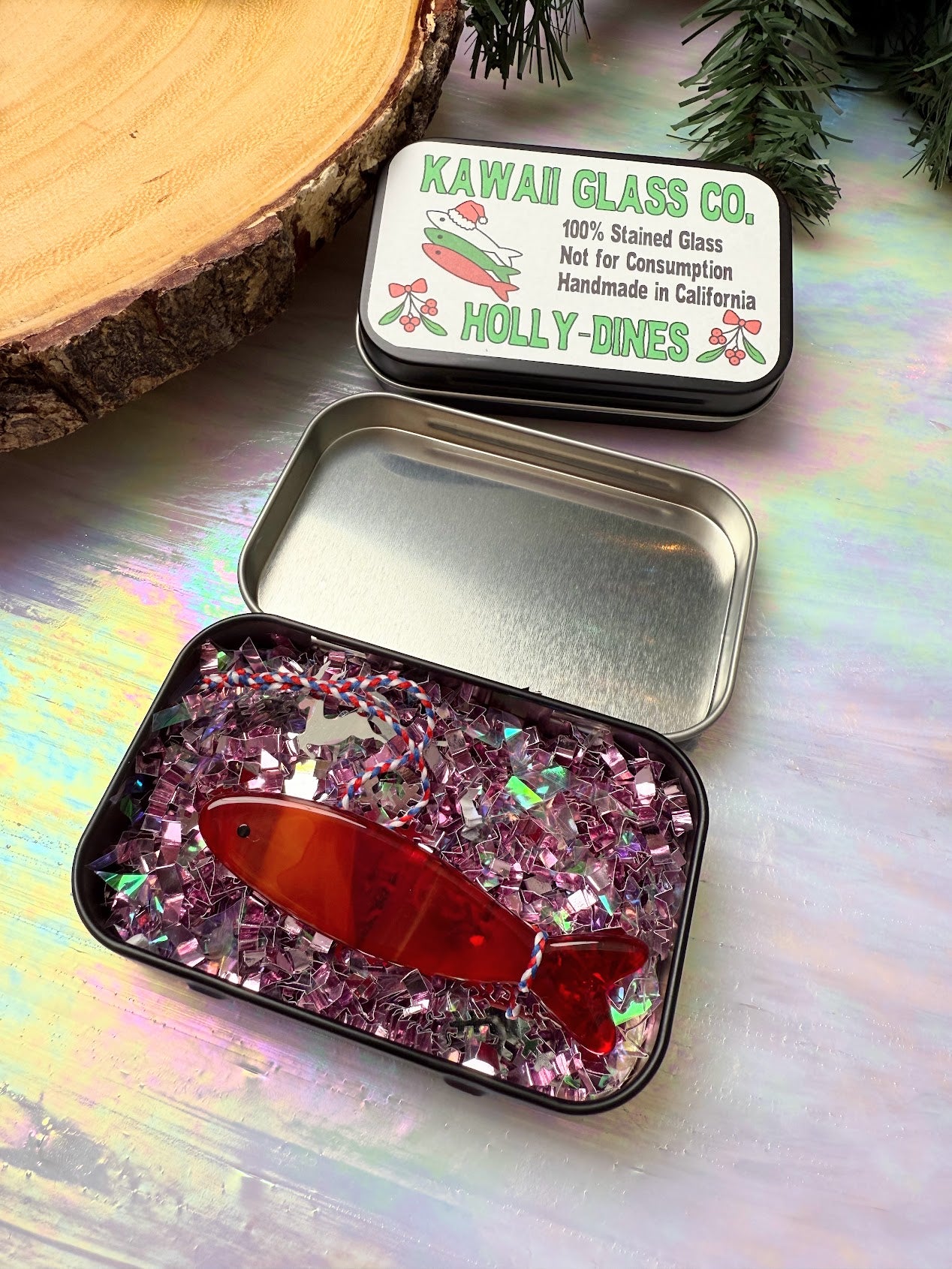 Holly-dines! Choose from 1 Single Iridescent Snowy White, Pine Green, Holly Red or the Pack of all 3 Colors! Christmas Sardine Fish Ornament