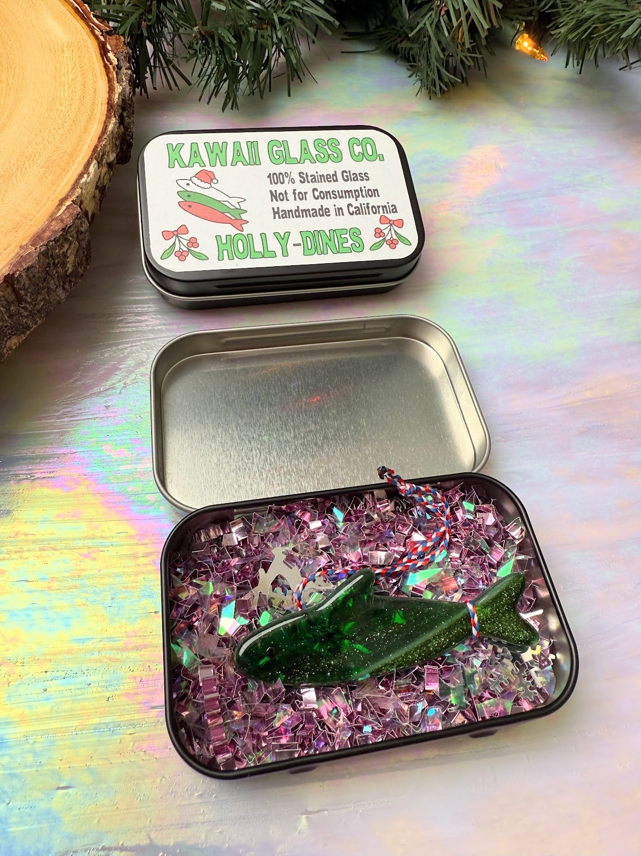 Holly-dines! Choose from 1 Single Iridescent Snowy White, Pine Green, Holly Red or the Pack of all 3 Colors! Christmas Sardine Fish Ornament