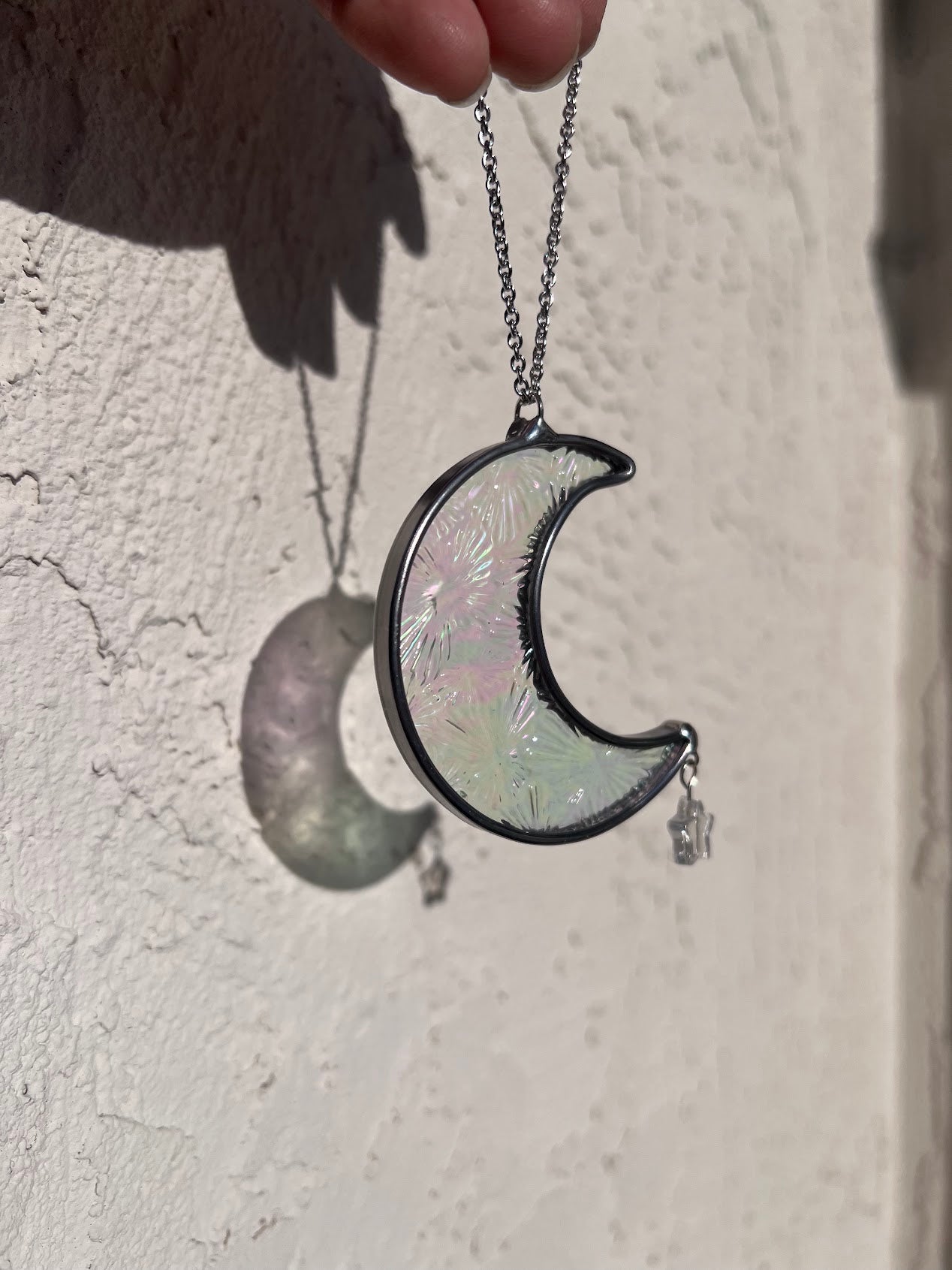 Iridescent Florentine Mini Moon Car Charm! Handmade to Order!