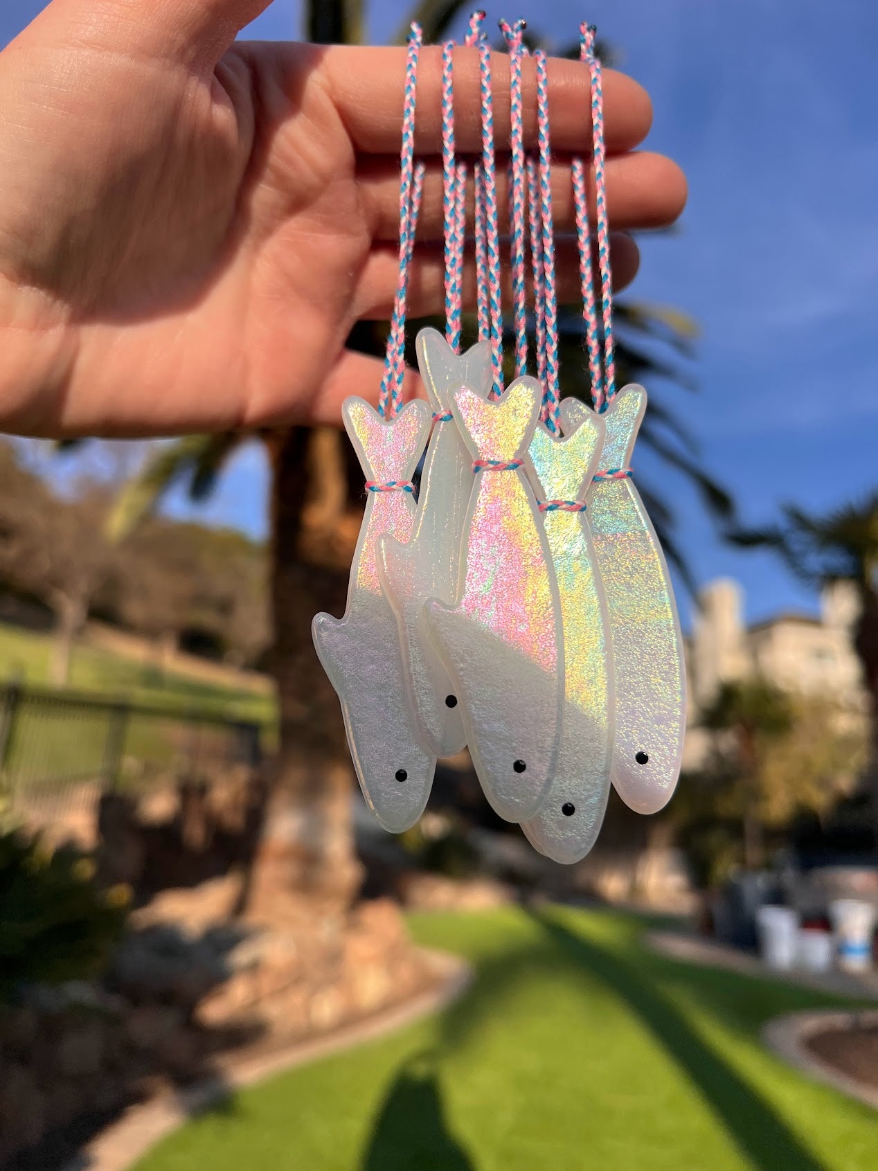 Handmade Stained Glass Valentine's Day Sardine Suncatcher w/Metal Tin! Choose from 1 Single Pearly White, Baby Pink, Ruby Red or the 3-pack!