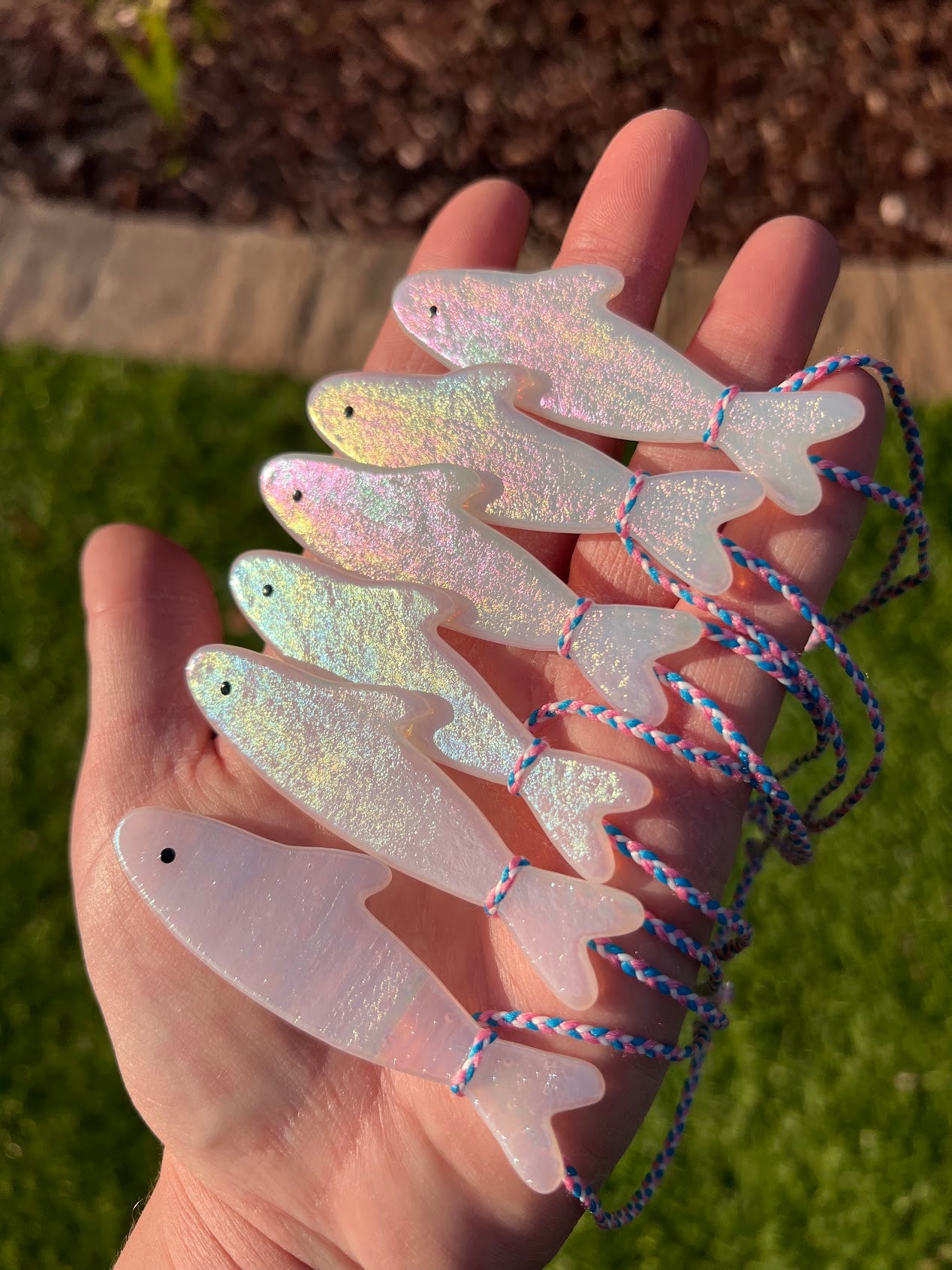 Handmade Stained Glass Valentine's Day Sardine Suncatcher w/Metal Tin! Choose from 1 Single Pearly White, Baby Pink, Ruby Red or the 3-pack!