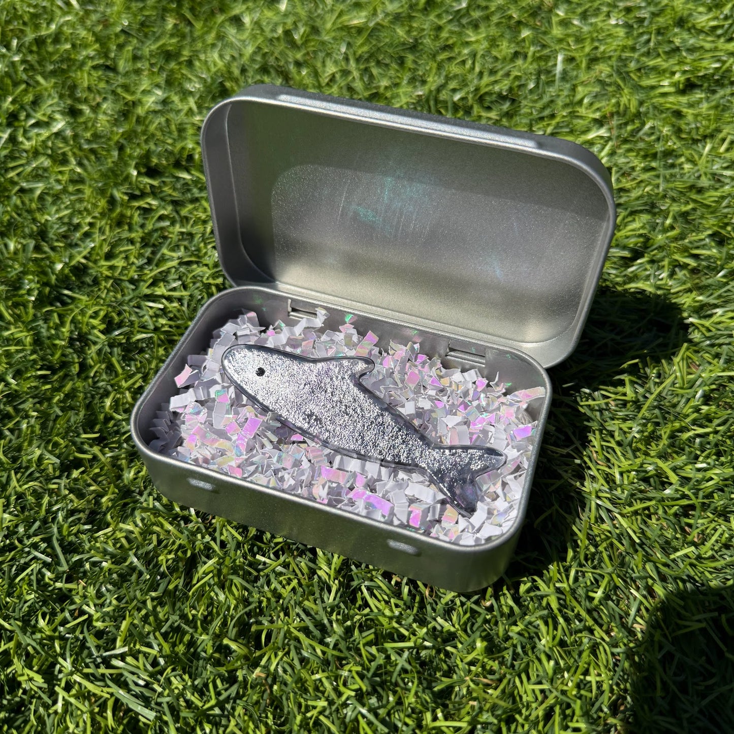 Handmade Stained Glass Sardine Hair Clip with Metal Tin! Choose 1 Single Sardine!