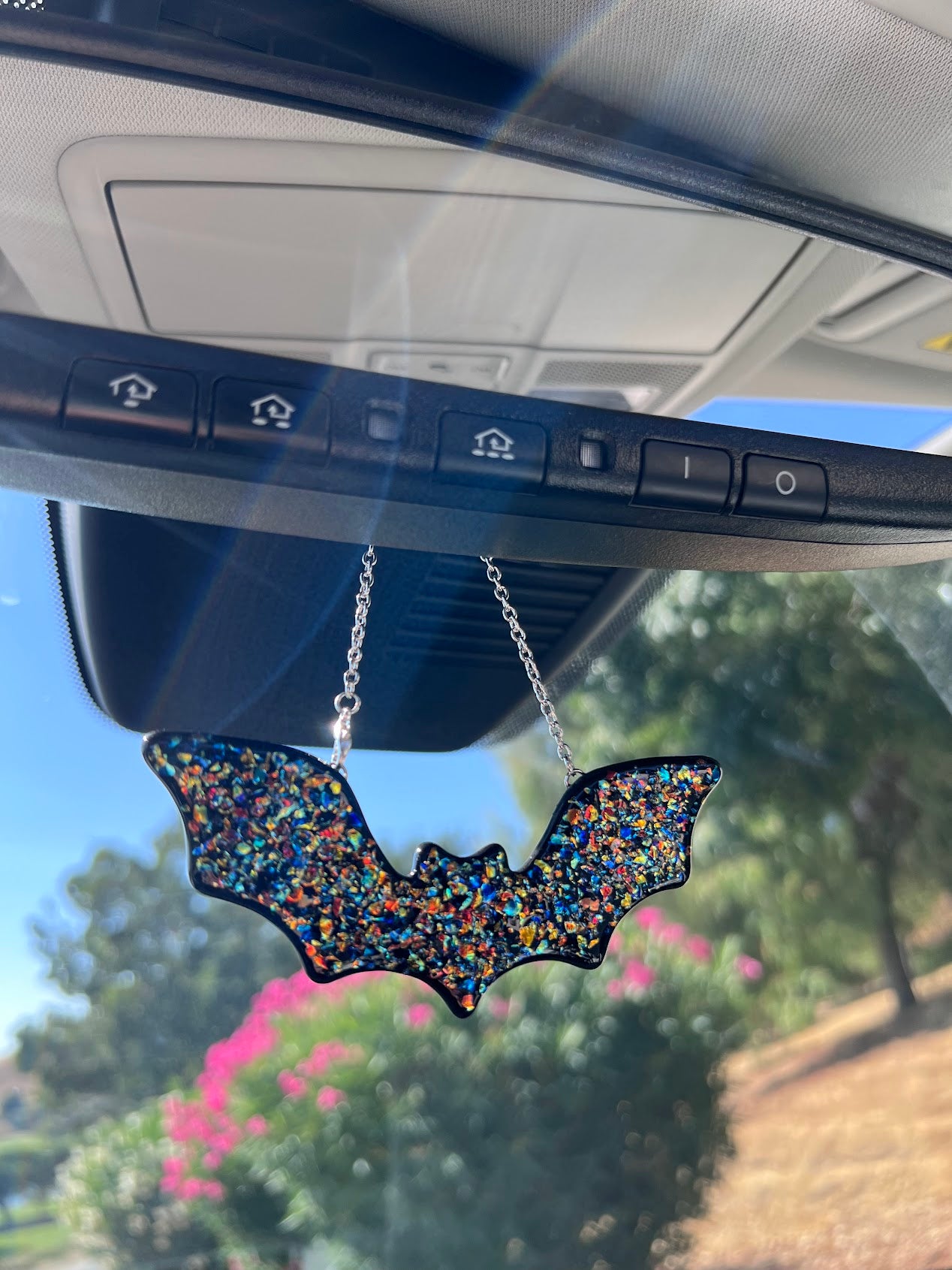 Stained Glass Dichroic Frit Bat Car Charm!