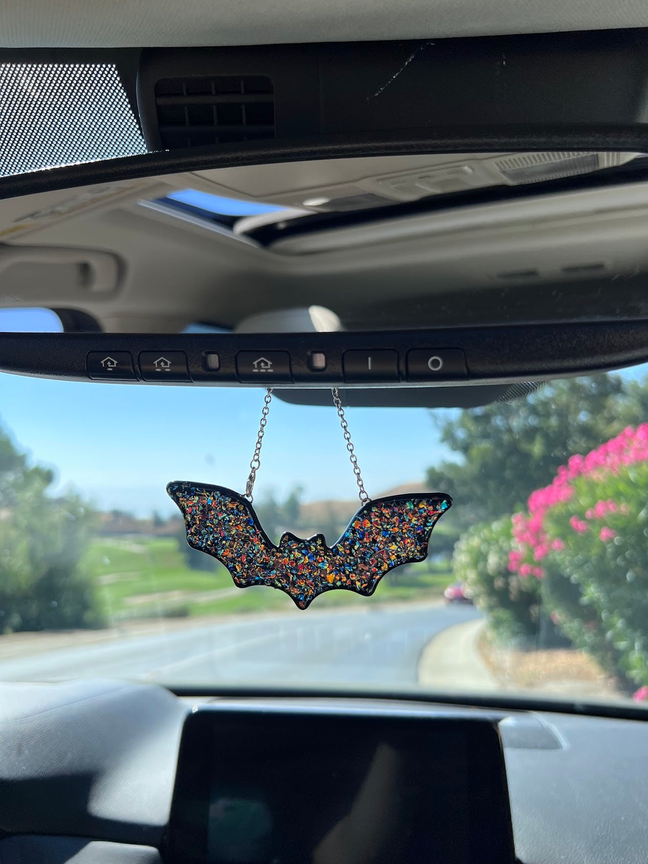 Stained Glass Dichroic Frit Bat Car Charm!