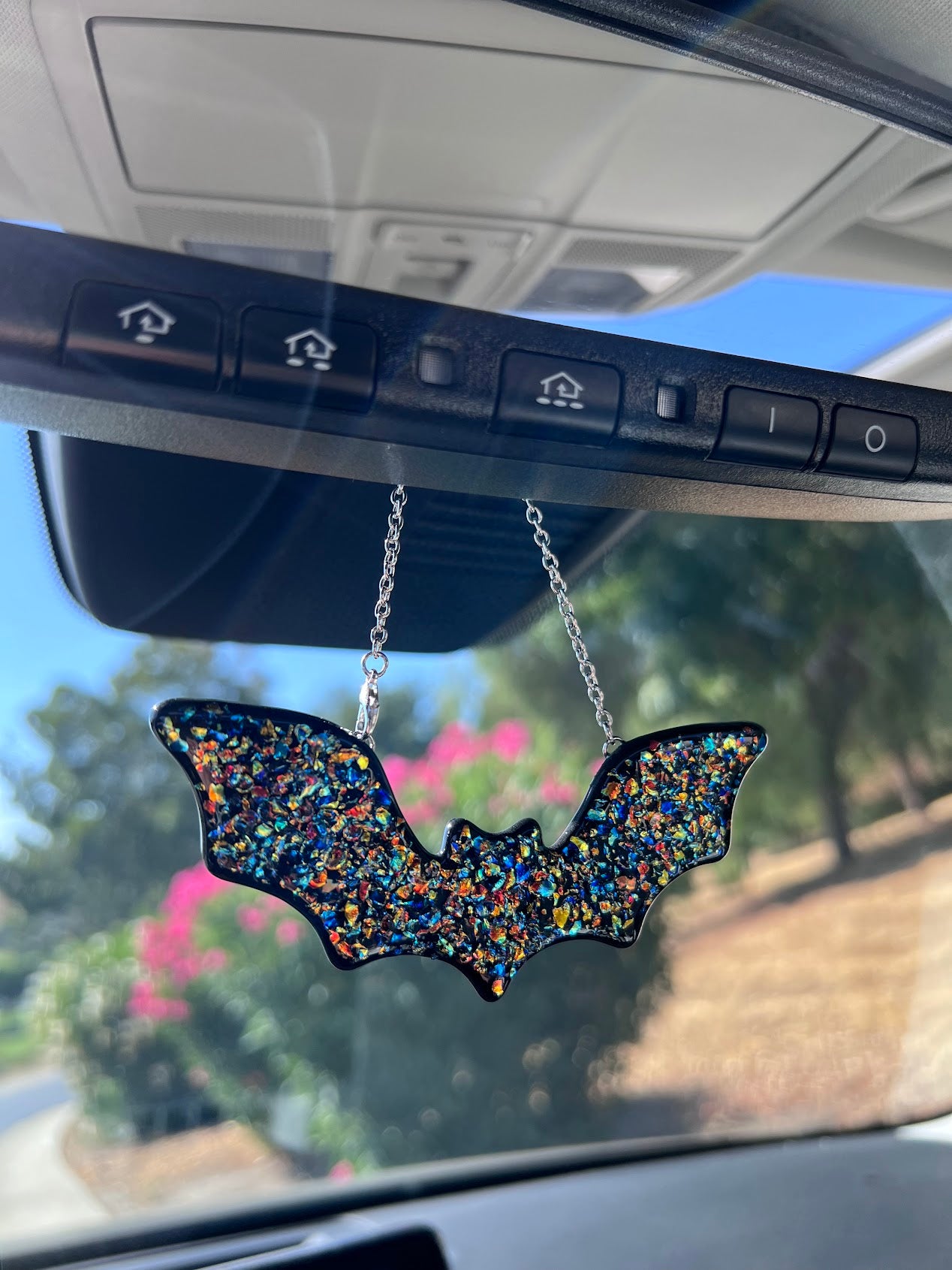 Stained Glass Dichroic Frit Bat Car Charm!