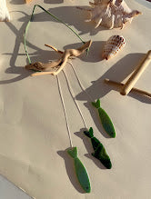 One of One! Stained Glass Sardine Wind Chime Coastal Sun Catcher, Handmade Glass Hanging Art, Green Goddess