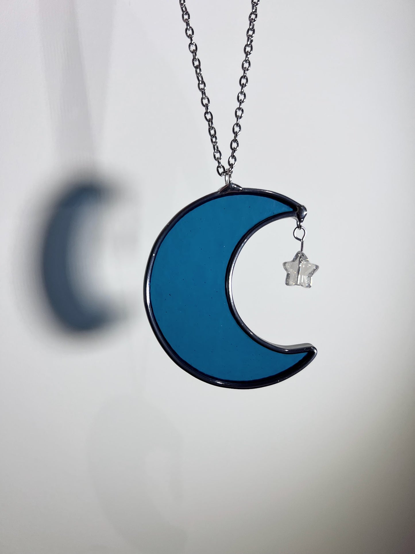 Iridescent Steel Blue Mini Moon Car Charm! Handmade to Order!