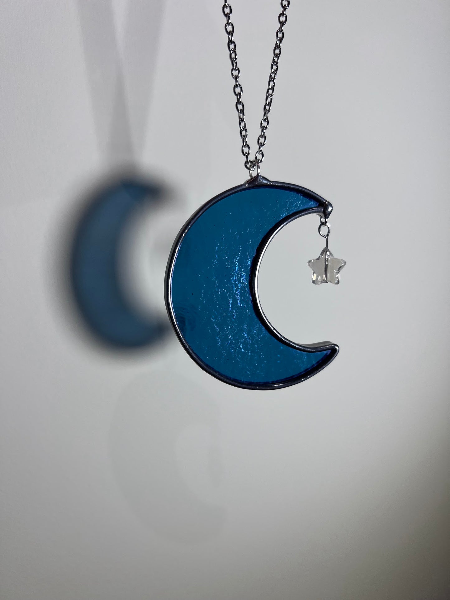 Iridescent Steel Blue Mini Moon Car Charm! Handmade to Order!