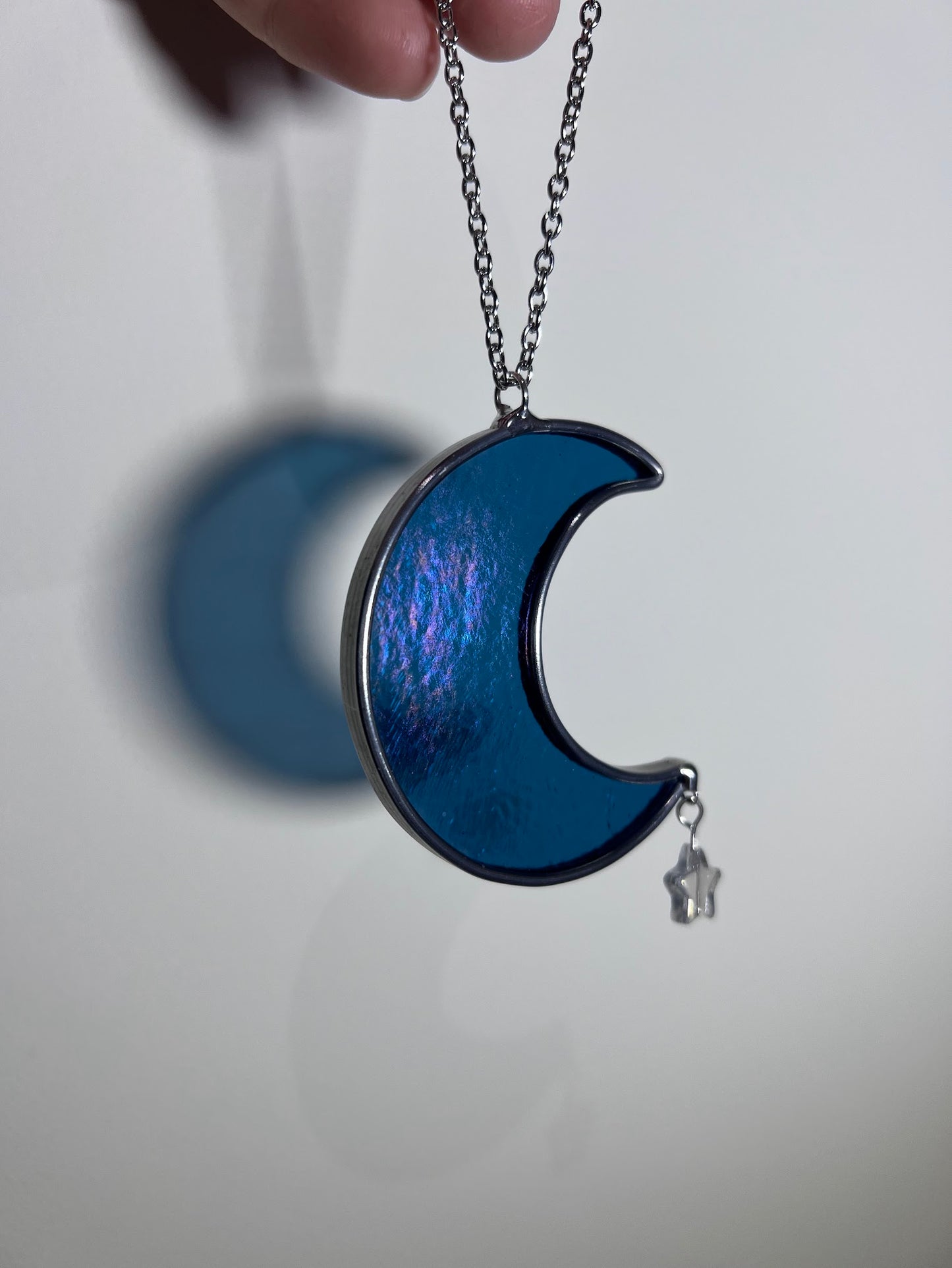 Iridescent Steel Blue Mini Moon Car Charm! Handmade to Order!