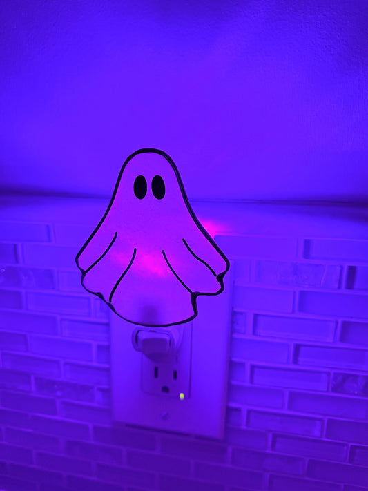 Stained Glass Ghost Night Light! Choose between White or Flickering Orange Light! So cute! Made with Pearly White Stained Glass!