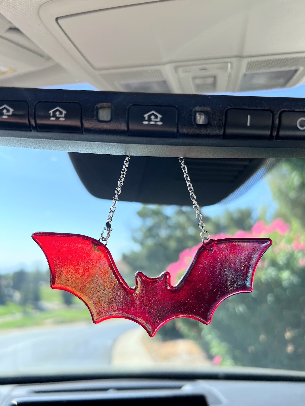 Stained Glass Deep Iridescent Red Bat Car Charm!