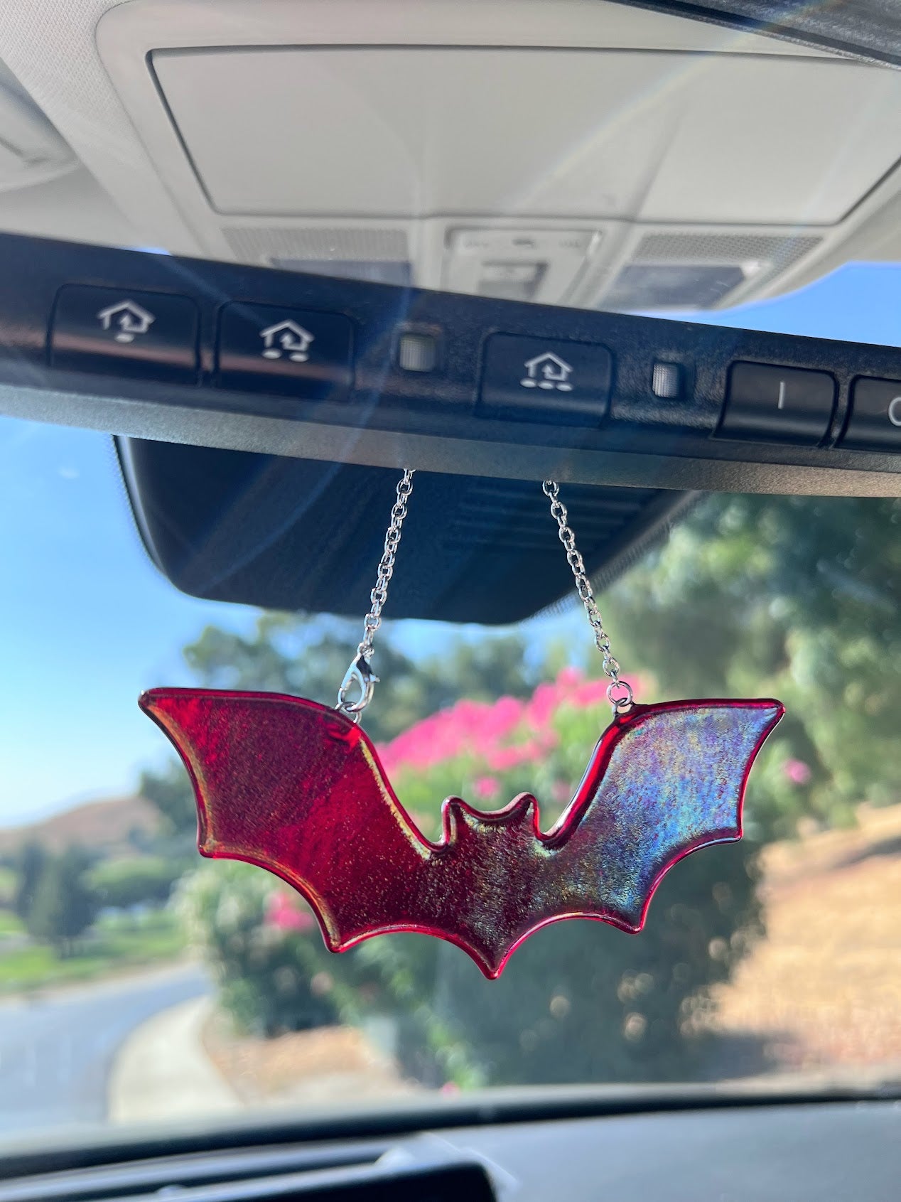 Stained Glass Deep Iridescent Red Bat Car Charm!