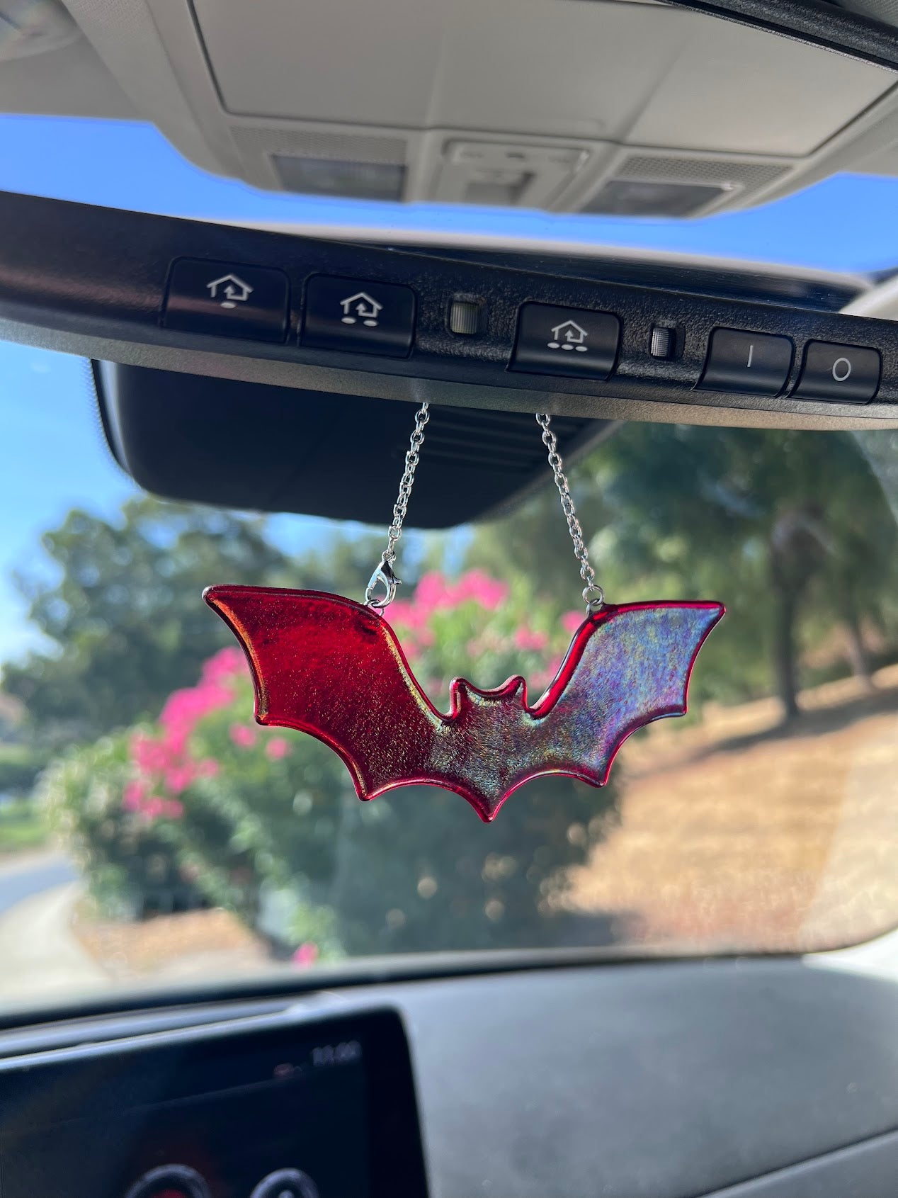 Stained Glass Deep Iridescent Red Bat Car Charm!