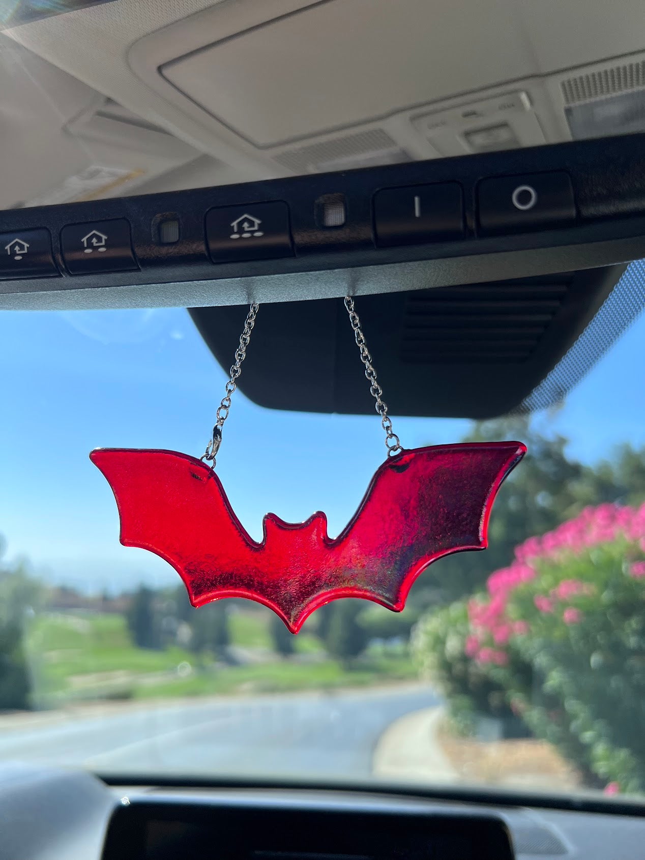 Stained Glass Deep Iridescent Red Bat Car Charm!