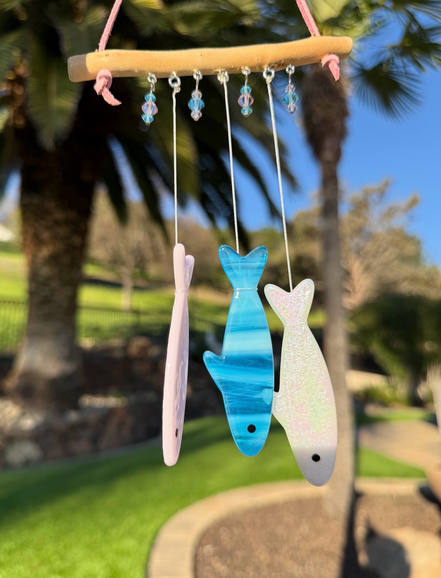 One of One! Stained Glass Sardine Wind Chime Coastal Sun Catcher, Handmade Glass Hanging Art, Prideful